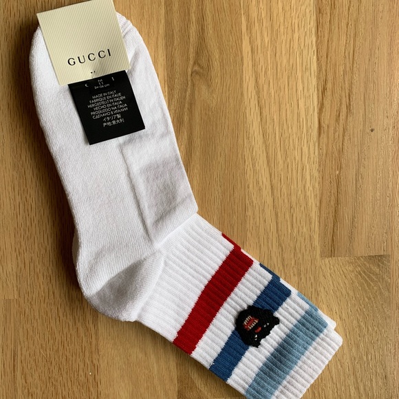 New Gucci puma patch striped blue red socks sz Medium - Picture 10 of 12